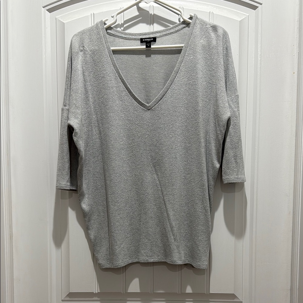 Express Gray V-Neck Women's Top